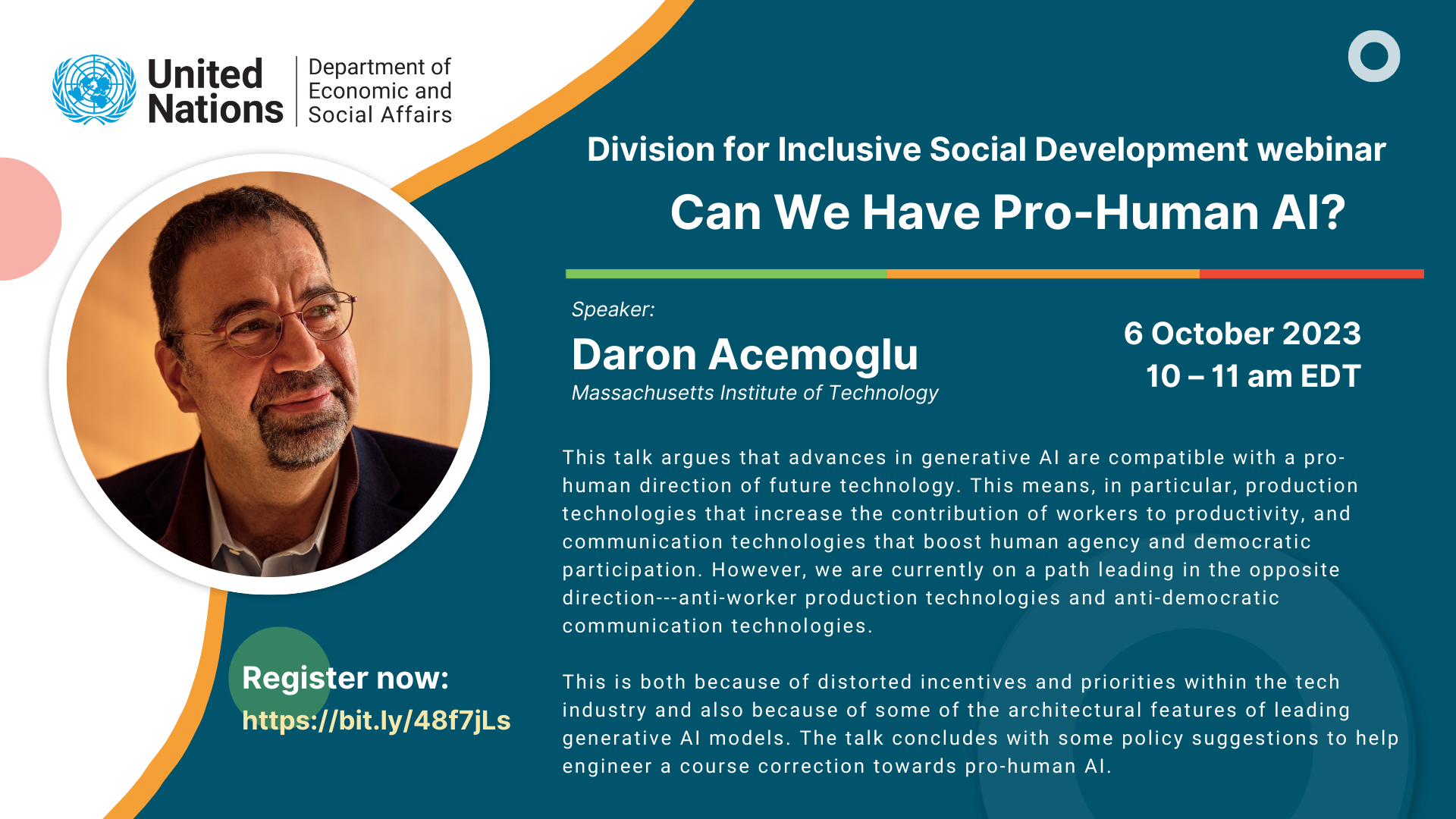 Online Webinar with Daron Acemoglu – Can We Have Pro-Human AI?