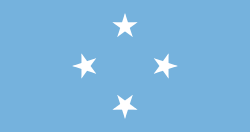 Flag of the Federated States of Micronesia showing four white stars in a diamond pattern on a light blue background