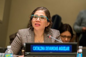 The Special Repporteur Catalina Devandas speaks at the High-level panel discussion on disability and poverty during the 55th session of CSocD 