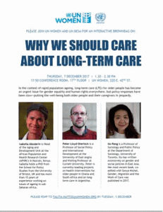 Brownbag event on Why We Should Care About Long-term Care (7 December 2017, UNWOMEN NY)