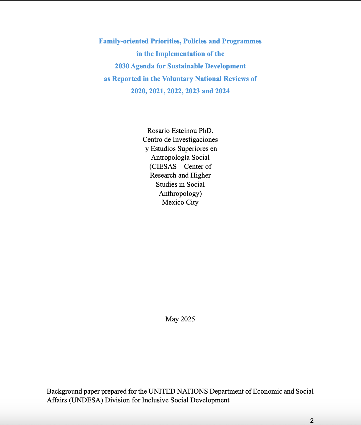 Family-oriented Priorities, Policies and Programmes in the Implementation of the 2030 Agenda for Sustainable Development as Reported in Voluntary National Reviews 2020-2024