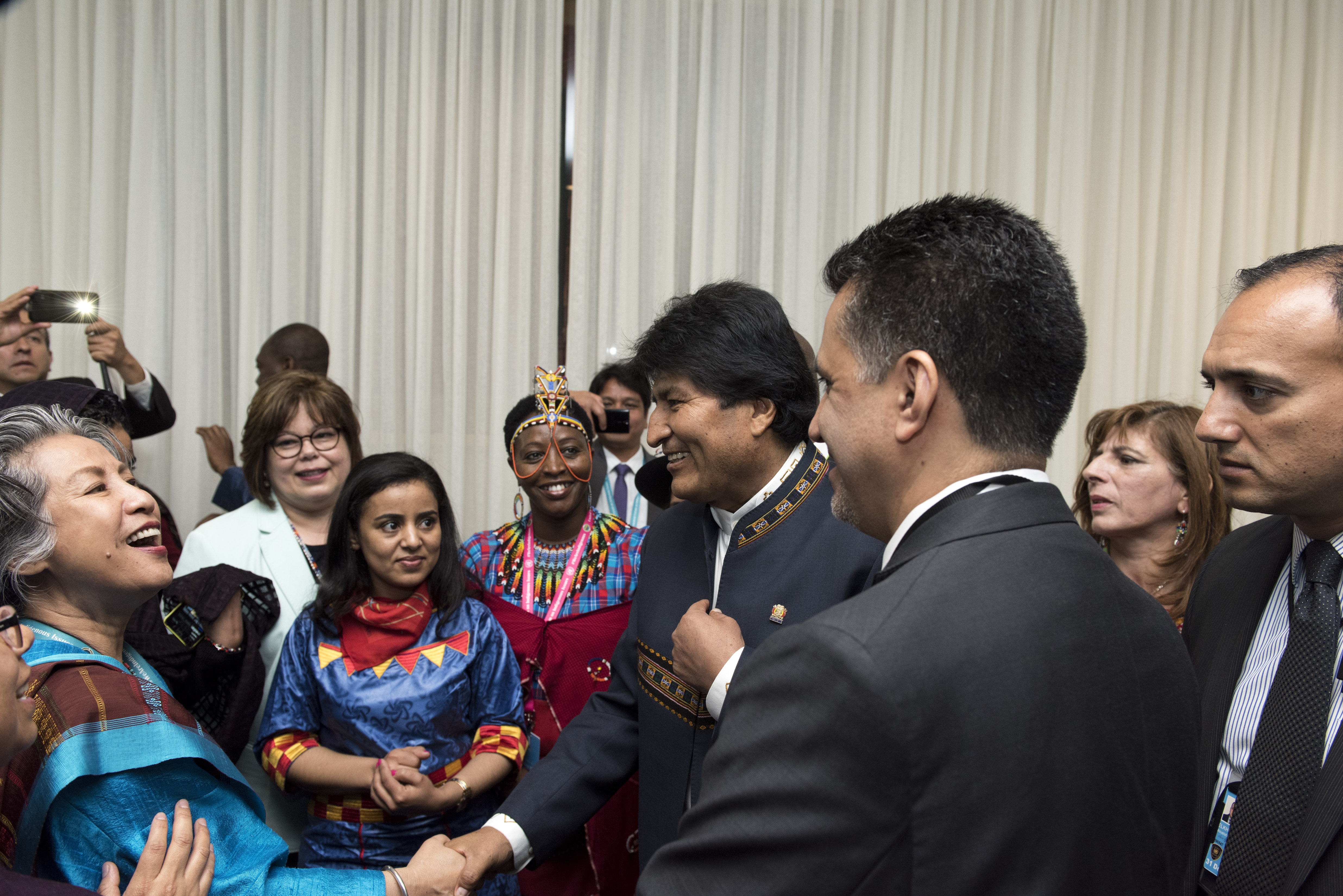 President of the Plurinational State of Bolivia with new members of the UN Permanent forum on Indigenous issues