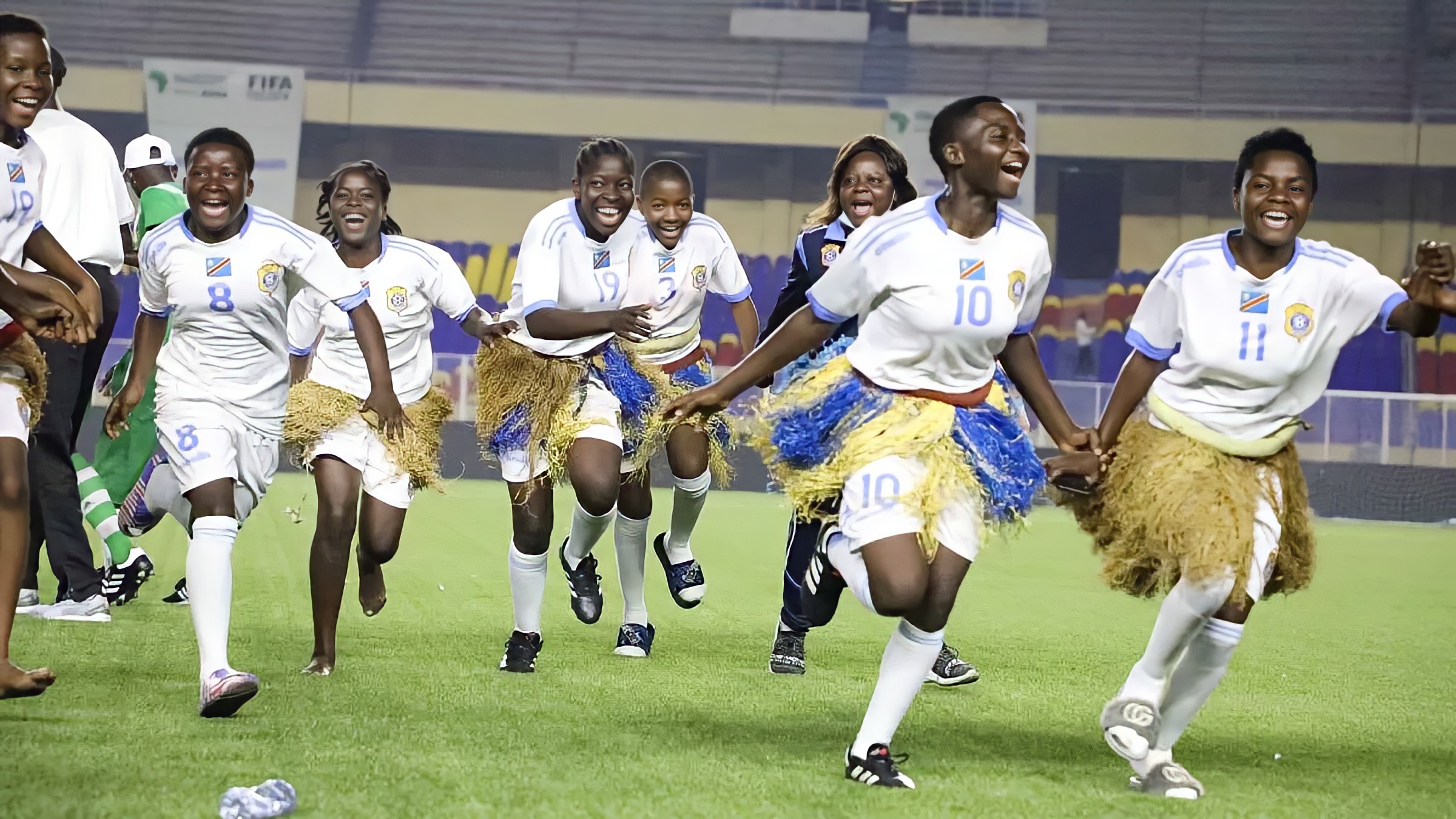 Congolese players celebrate winning the 1st African School Champions Cup organized by FIFA in 2022. Photo: UN Women/Adriana Borra.