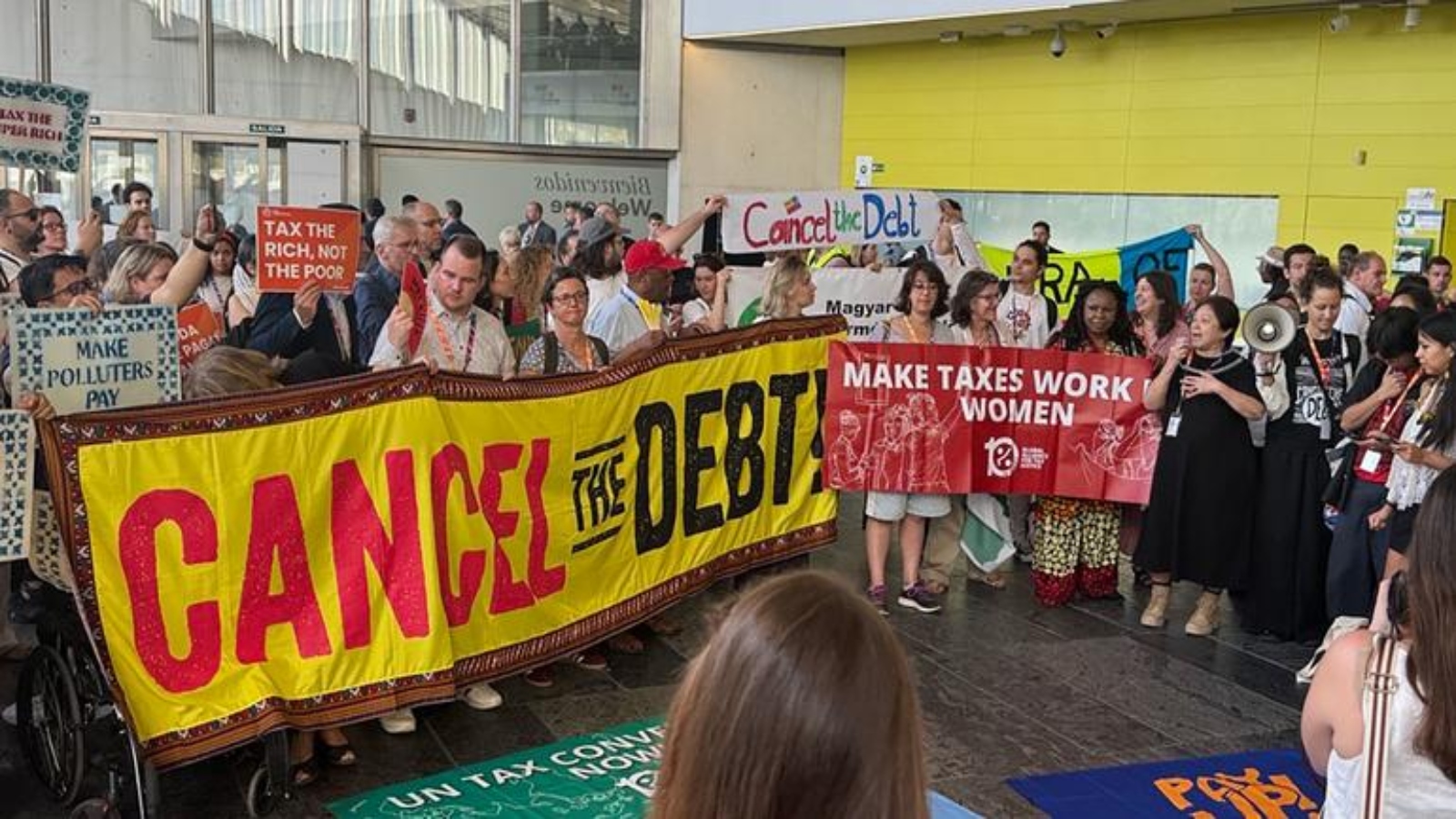UN News/Matthew Wells Civil society delegates voice their concerns during the final day of the 4th International Conference on Financing for Development in Sevilla, Spain.