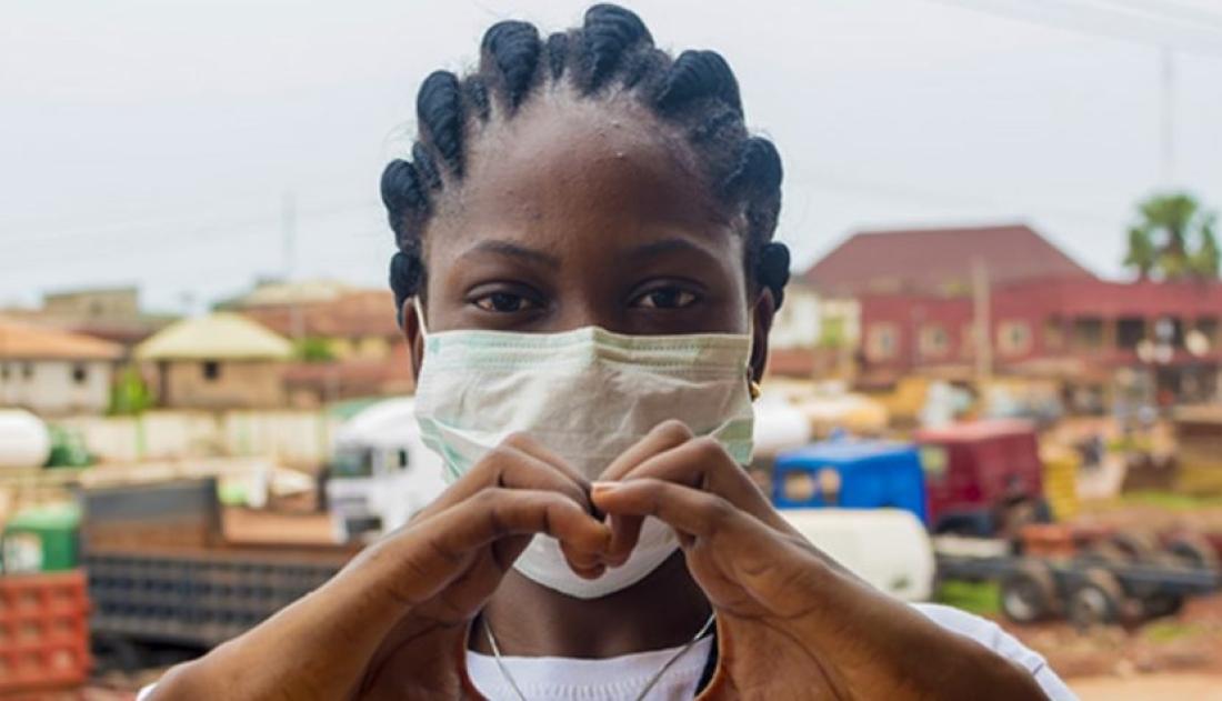 A woman wearing a face mask