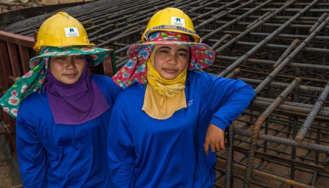 Two women on a construction site