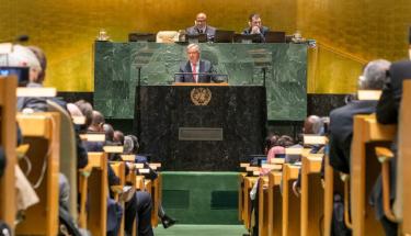 UN Photo/Cia Pak UN Secretary-General António Guterres (at podium) addresses the opening of 78th session of the General Assembly annual debate