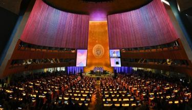 UN Women/Jennifer Graylock A wideview of the UN General Assembly Hall.