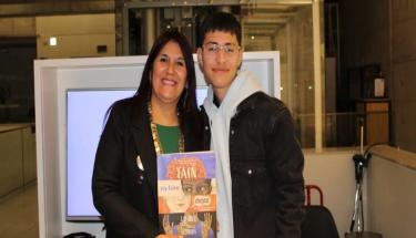 Llanka Cares Cerna. Nevenca Cayullán, Mapuche educator and Mapuzugún translator of What Makes Us Human, during the book launch in Santiago, Chile.