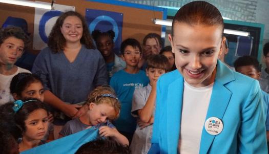 UNICEF/UN0248272/Clarke UNICEF supporter Millie Bobby Brown in New York on the set of a video produced for World Children's Day 2018.