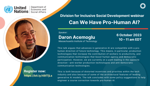 Online Webinar with Daron Acemoglu – Can We Have Pro-Human AI?