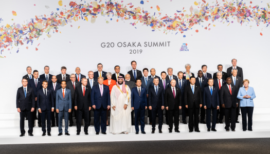 Group photo of Heads of States and others attending the G20 Summit in Osaka, Japan.